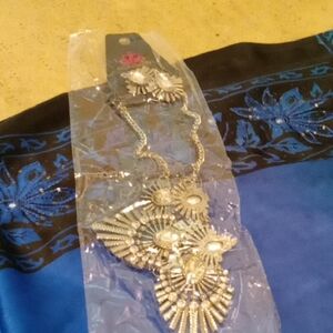 Silver Sunburst Statement Necklace and Earring Set - Women Jewelry
